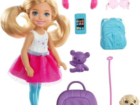 Barbie Chelsea Travel Doll Blonde with Puppy, Carrier and Accessories Online Hot Sale