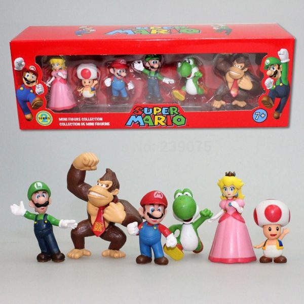 6pc Super Mario Bros Peach Toad Mario Luigi Yoshi Donkey Kong Action Figure Toys Cheap