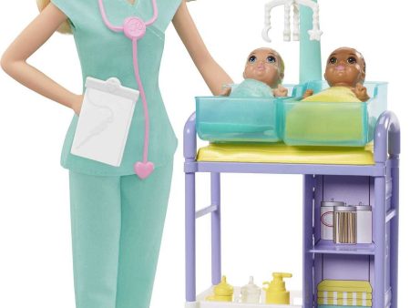 Barbie Baby Doctor Playset with Blonde Doll, 2 Infant Dolls, Exam Table and Accessories, Stethoscope, Chart and Mobile Fashion